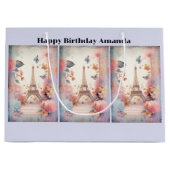 Eiffel Tower Butterflies and Flowers Birthday Groot Cadeauzakje (Voorkant)