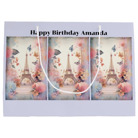 Eiffel Tower Butterflies and Flowers Birthday Groot Cadeauzakje (Achterkant)