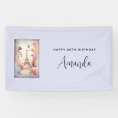 Eiffel Tower Butterflies and Flowers Birthday Spandoek (Horizontaal)