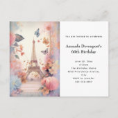 Eiffel Tower Butterflies and Flowers Birthday Uitnodiging Briefkaart (Voorkant)