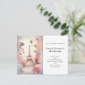 Eiffel Tower Butterflies and Flowers Birthday Uitnodiging Briefkaart (Staand voorkant)