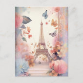 Eiffel Tower Butterflies and Flowers Briefkaart (Voorkant)