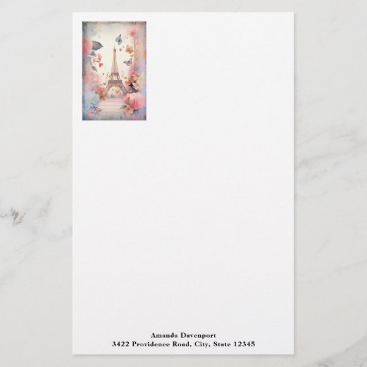Eiffel Tower Butterflies and Flowers Briefpapier (Voorkant)
