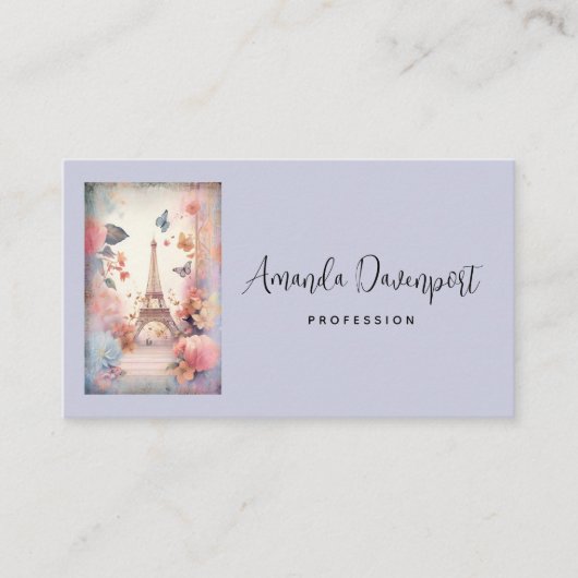 Eiffel Tower Butterflies and Flowers Business Card Visitekaartje (Voorkant)