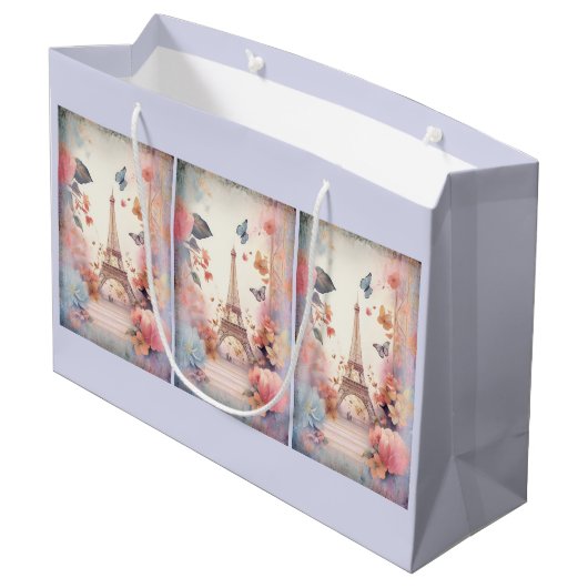 Eiffel Tower Butterflies and Flowers Groot Cadeauzakje (Achterkant Gekanteld)