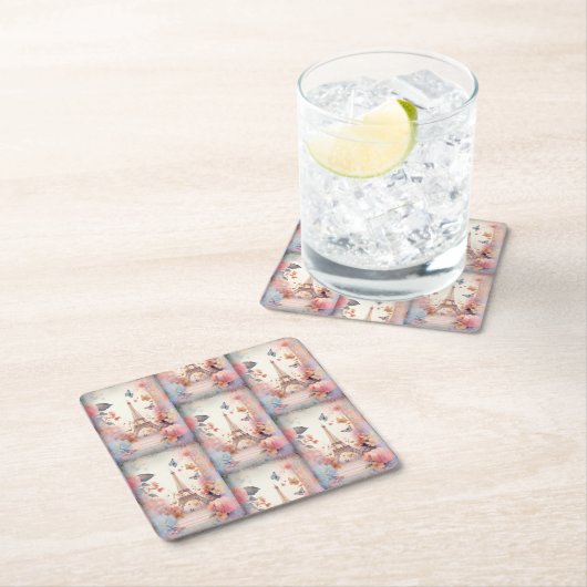 Eiffel Tower Butterflies and Flowers Kartonnen Onderzetters (Insitu)