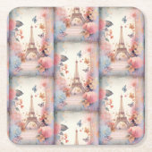 Eiffel Tower Butterflies and Flowers Kartonnen Onderzetters (Voorkant)