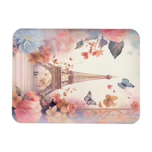 Eiffel Tower Butterflies and Flowers Magneet (Horizontaal)