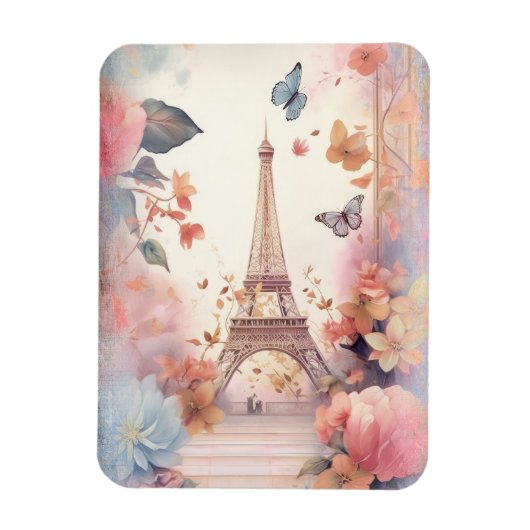 Eiffel Tower Butterflies and Flowers Magneet (Verticaal)