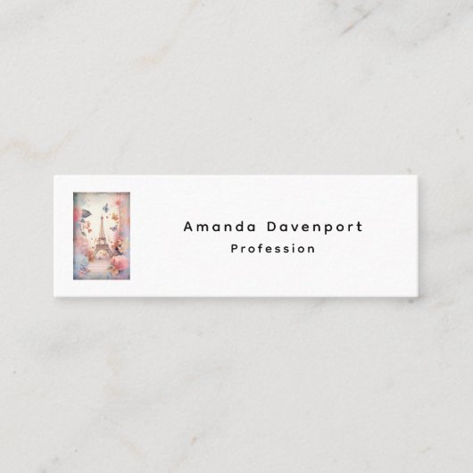 Eiffel Tower Butterflies and Flowers Mini Visitekaartje (Voorkant)