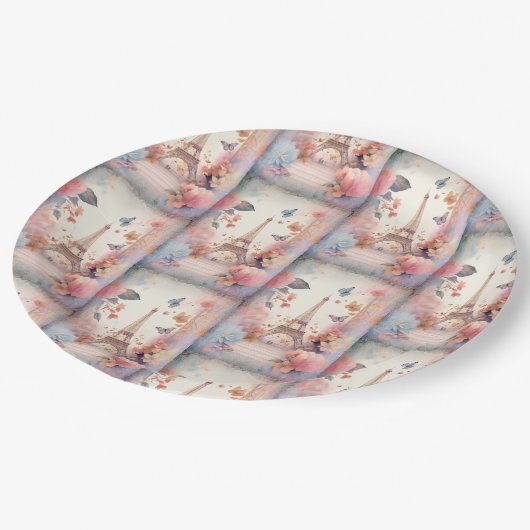 Eiffel Tower Butterflies and Flowers Papieren Bordje (Gekanteld)