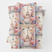 Eiffel Tower Butterflies and Flowers Pattern Inpakpapier Vel (In situ)