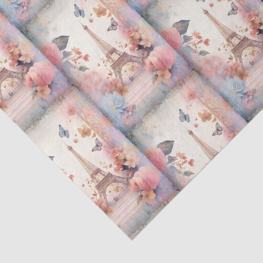 Eiffel Tower Butterflies and Flowers Pattern Tissuepapier (Detail)