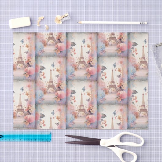 Eiffel Tower Butterflies and Flowers Pattern Tissuepapier (Craft)