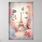 Eiffel Tower Butterflies and Flowers Poster (Voorkant)