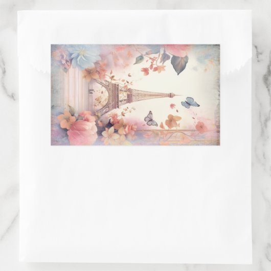 Eiffel Tower Butterflies and Flowers Rechthoekige Sticker (Tas)