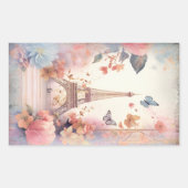 Eiffel Tower Butterflies and Flowers Rechthoekige Sticker (Voorkant)