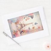 Eiffel Tower Butterflies and Flowers Rechthoekige Sticker (Envelop)