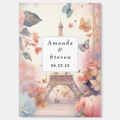 Eiffel Tower Butterflies and Flowers Save the Date Magneet (Voorkant)