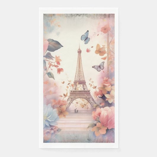 Eiffel Tower Butterflies and Flowers Servet (Voorkant)
