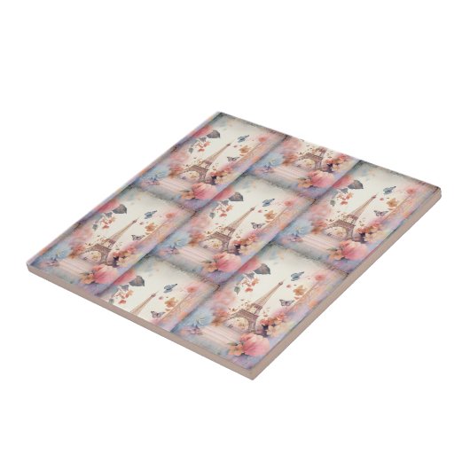 Eiffel Tower Butterflies and Flowers Tegeltje (Zijkant)