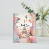 Eiffel Tower Butterflies and Flowers Thank You Briefkaart (Staand voorkant)