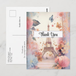 Eiffel Tower Butterflies and Flowers Thank You Briefkaart