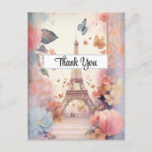 Eiffel Tower Butterflies and Flowers Thank You Briefkaart (Voorkant)