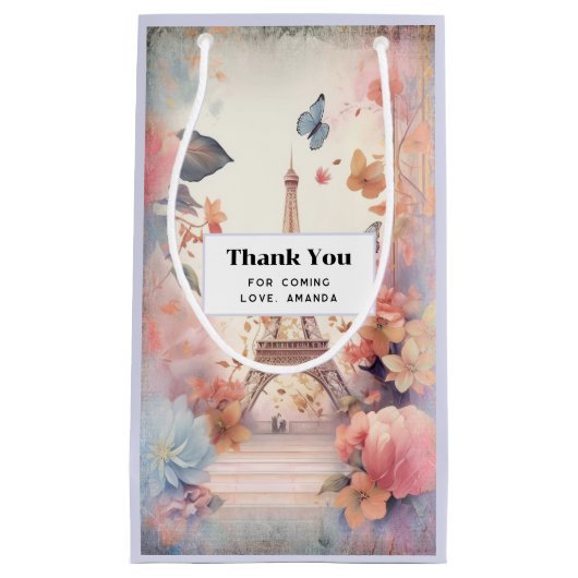 Eiffel Tower Butterflies and Flowers Thank You Klein Cadeauzakje (Voorkant)
