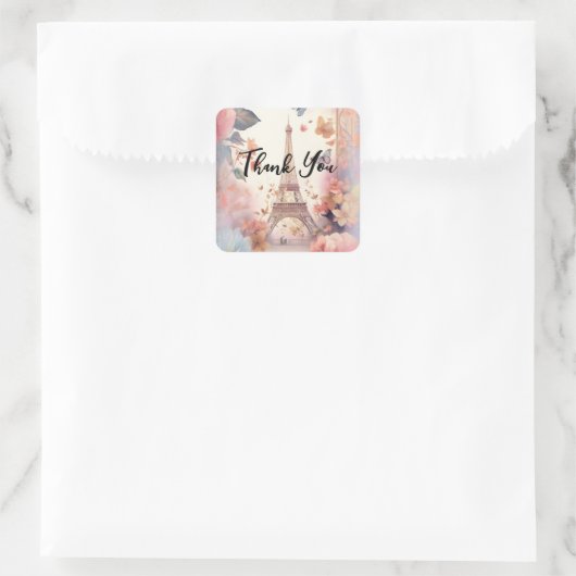 Eiffel Tower Butterflies and Flowers Thank You Vierkante Sticker (Tas)