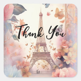 Eiffel Tower Butterflies and Flowers Thank You Vierkante Sticker