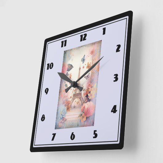 Eiffel Tower Butterflies and Flowers Vierkante Klok (Hoek)