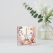 Eiffel Tower Butterflies and Flowers Vierkante Visitekaartje (Staand voorkant)