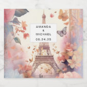 Eiffel Tower Butterflies and Flowers - Wedding Sparkling Wijnetiket (Enkel label)