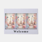 Eiffel Tower Butterflies and Flowers Welcome Deurmat (Voorkant)