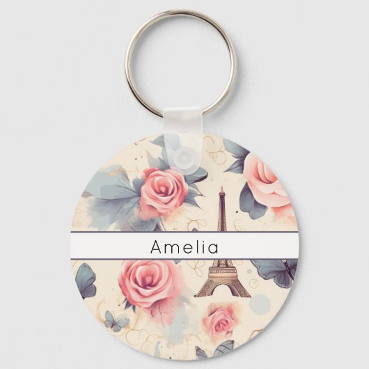 Eiffel Tower Butterfly and Roses Pattern Sleutelhanger (Voorkant)