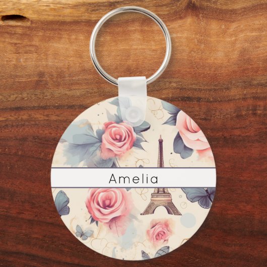 Eiffel Tower Butterfly and Roses Pattern Sleutelhanger (Voorkant)