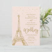 Eiffel tower chic gold glitter blush roze bruiloft kaart (Staand voorkant)