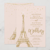 Eiffel tower chic gold glitter blush roze bruiloft kaart (Voorkant / Achterkant)