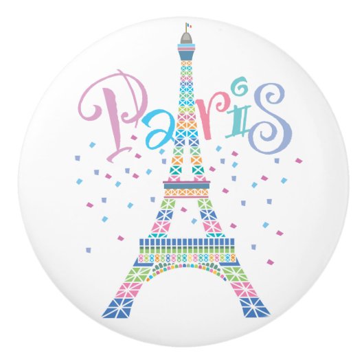Eiffel Tower Confetti Ceramic Knob. Keramische Knop (Voorkant)