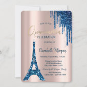 Eiffel Tower Confetti Drift Navy Blue Quinceañera Kaart (Voorkant)