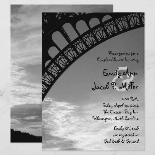 Eiffel Tower Couples Shower-uitnodigingen Kaart (Voorkant / Achterkant)