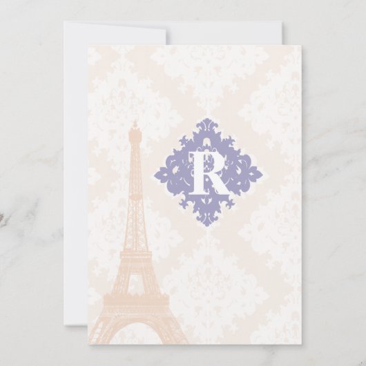 Eiffel Tower Damask Silver Peony Lavender Kaart (Achterkant)