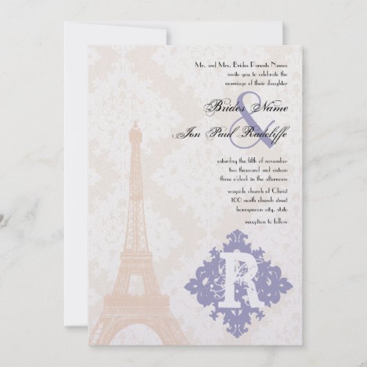 Eiffel Tower  Damask Silver Peony Lavender Kaart (Voorkant)