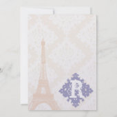 Eiffel Tower  Damask Silver Peony Lavender Kaart (Achterkant)