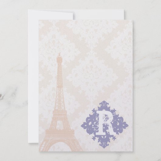 Eiffel Tower Damask Silver Peony Lavender Kaart (Achterkant)