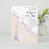 Eiffel Tower Damask Silver Peony Lavender Kaart (Staand voorkant)