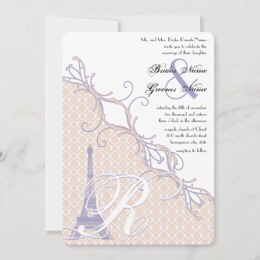 Eiffel Tower Damask Silver Peony Lavender Kaart (Voorkant)