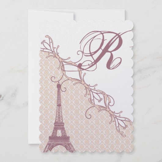 Eiffel Tower  Damask Silver Peony Lavender Kaart (Achterkant)
