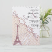Eiffel Tower Damask Silver Peony Lavender Kaart (Staand voorkant)